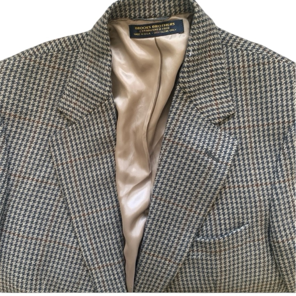 Brooks Brothers Classic Brown Houndstooth Blazer Jacket Size 42 - Picture 5 of 10